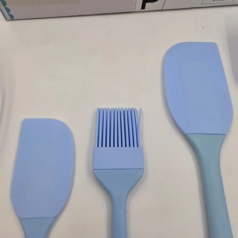 Easy Baking 5 Piece Silicone Kitchen Utensil Set Blue Spatula Whisk Brush BPA L4